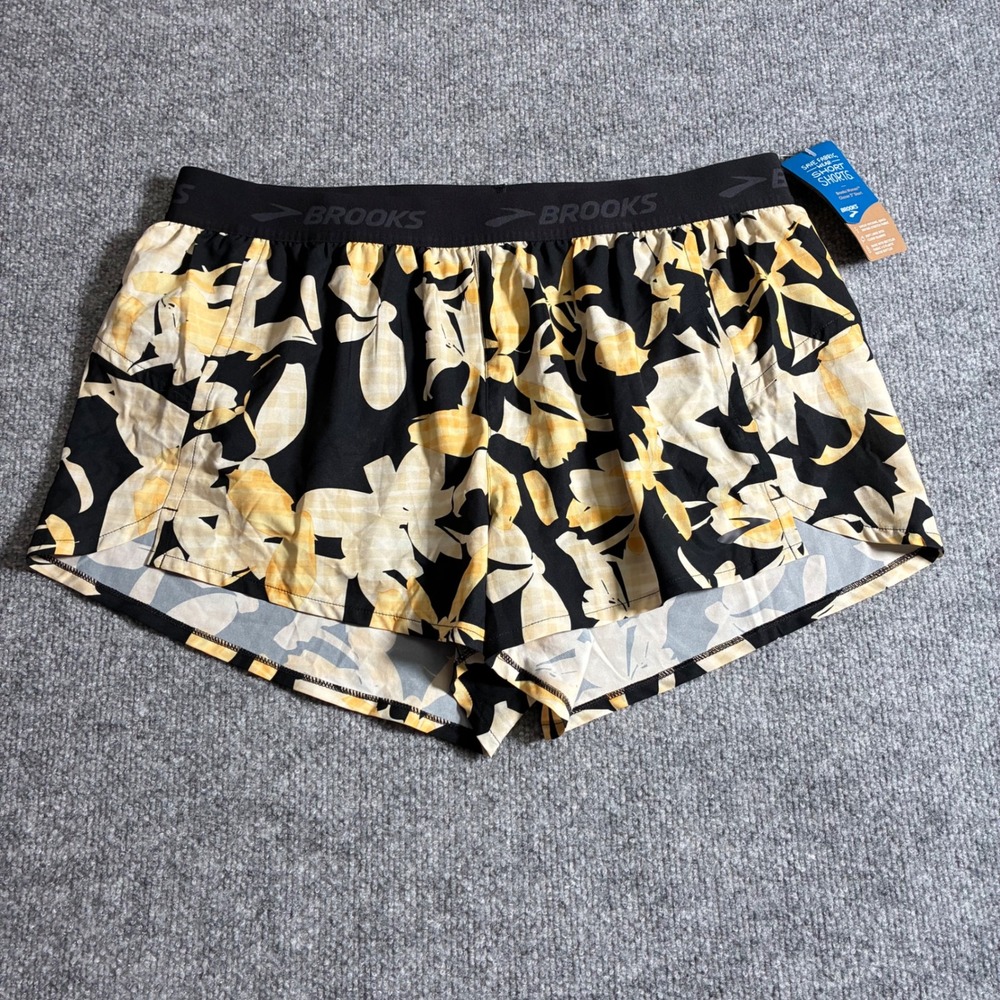 Brooks Chaser 3" Shorts Womens XL Black Golden Hour Floral NEW 221463060